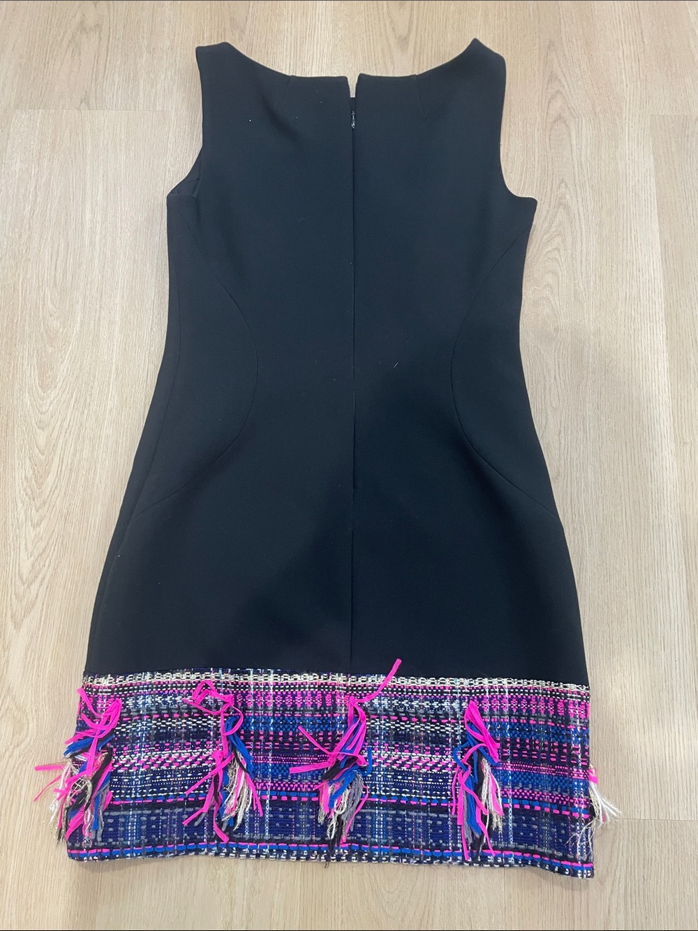 Milly Black Sleeveless Sheath Dress with Pink and Blue Fringe - Picture 3 of 5